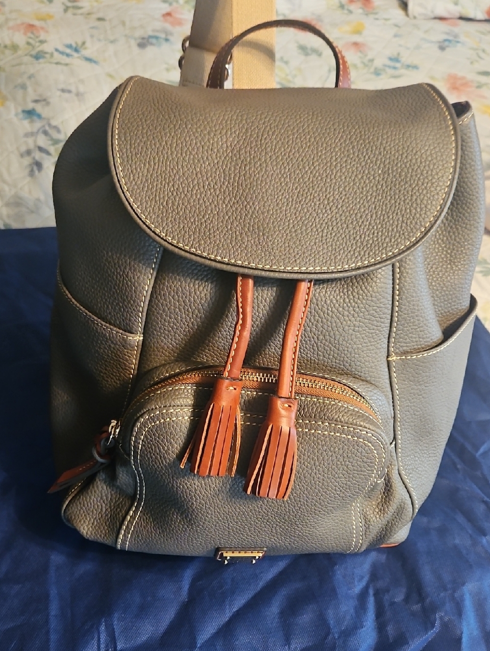 Dooney & Bourke Gray Backpack with Brown Trim